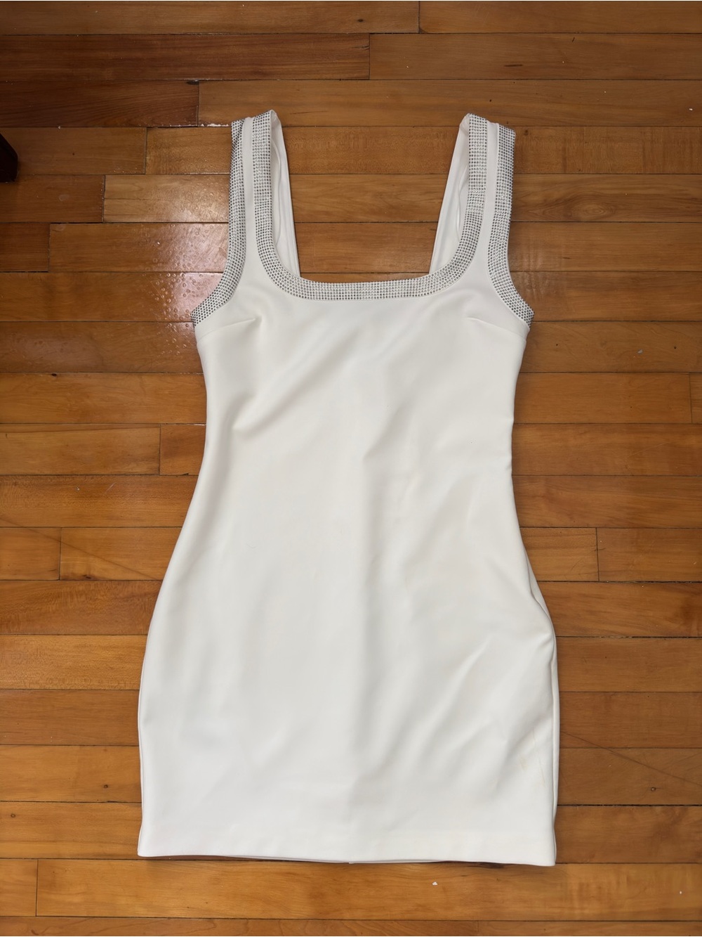 Zara Cream Square Neck Mini Dress with Embellished Trim